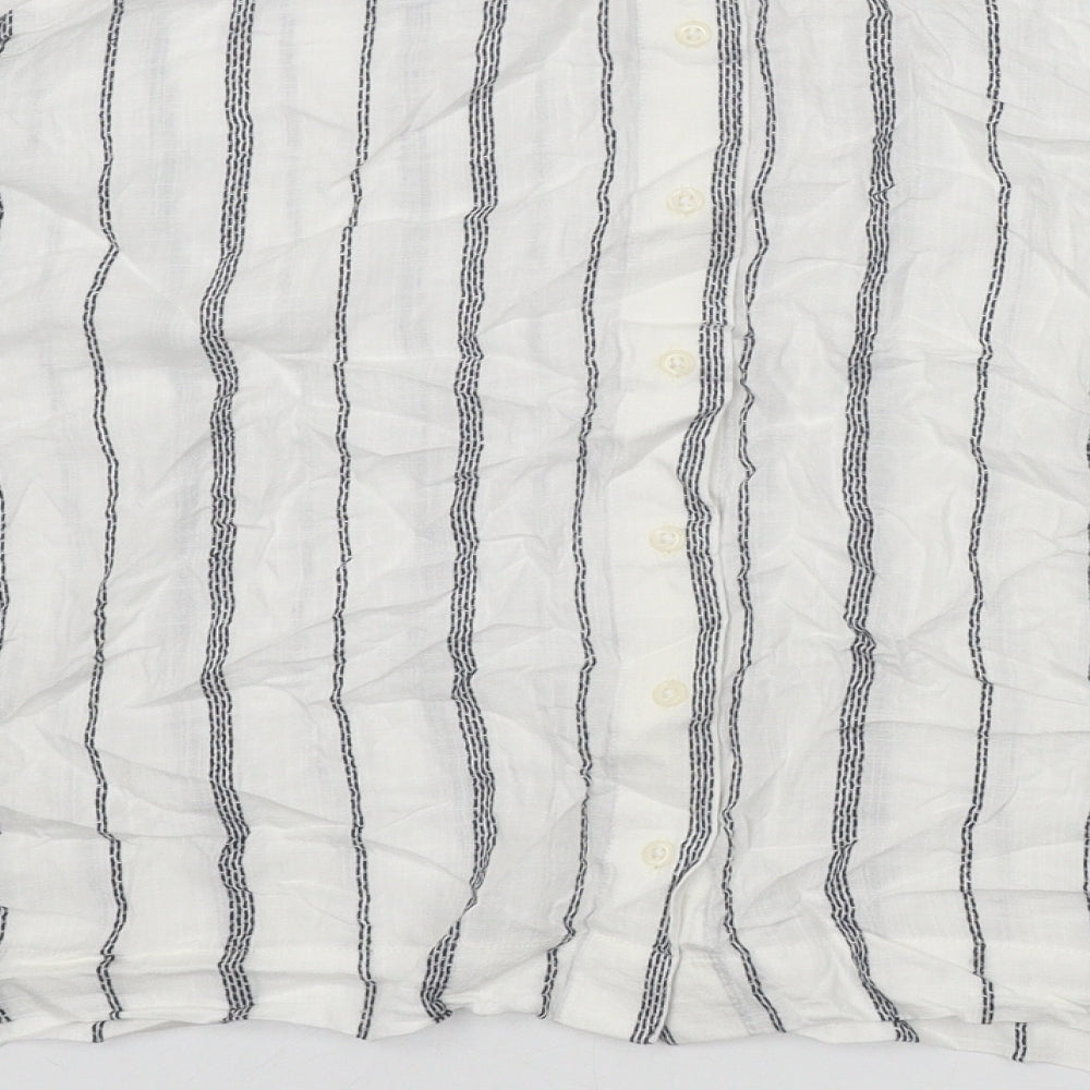 Marks and Spencer Womens White Striped Viscose Basic Blouse Size 16 Boat Neck