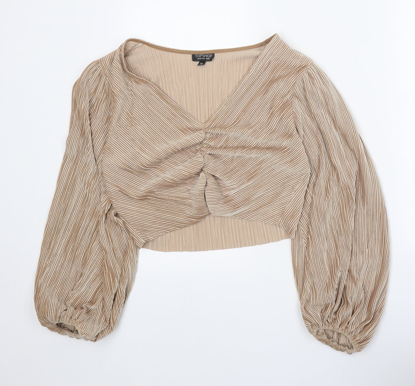 Topshop Womens Gold Polyester Cropped Blouse Size 10 V-Neck - Ruched Front
