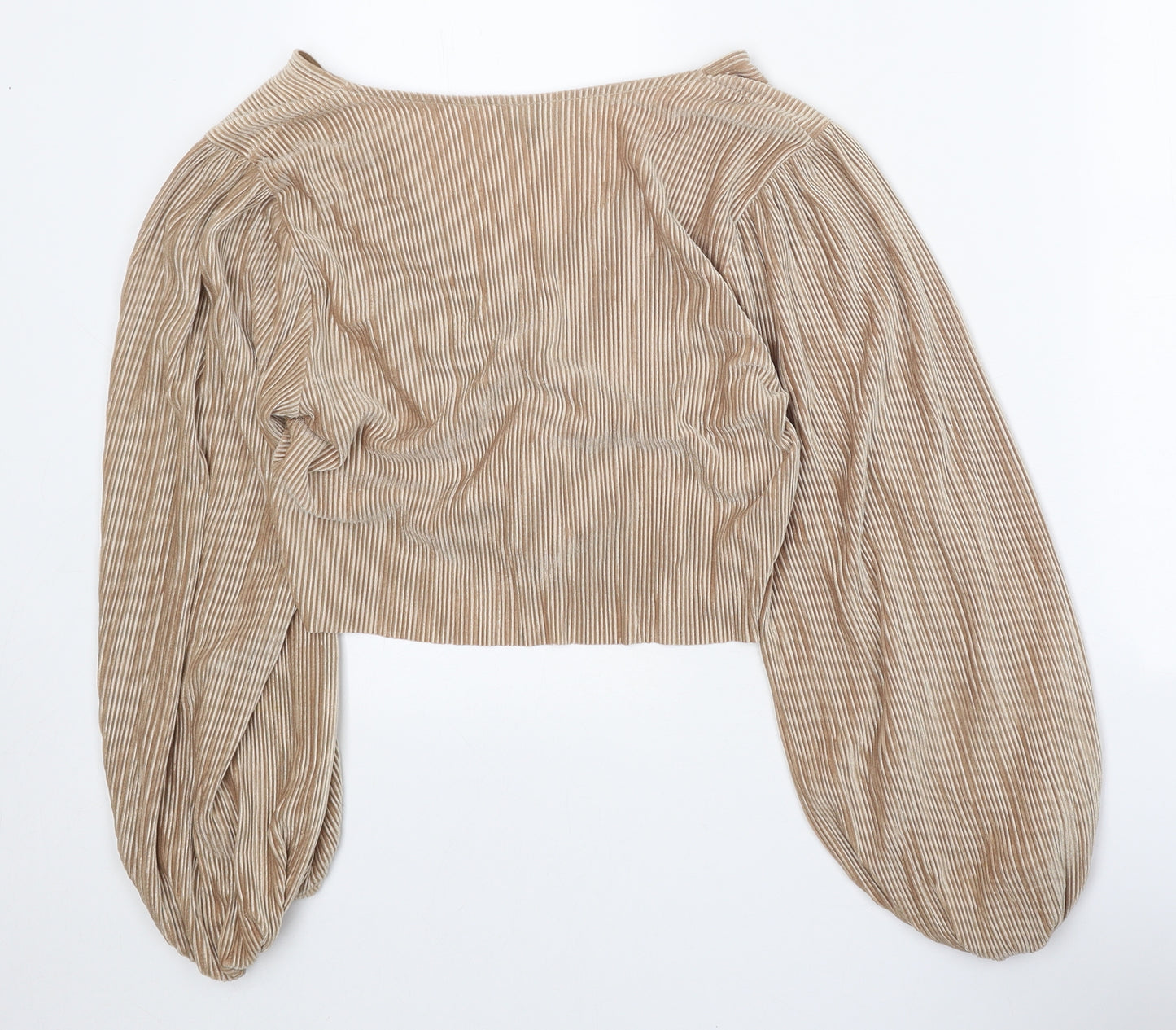 Topshop Womens Gold Polyester Cropped Blouse Size 10 V-Neck - Ruched Front
