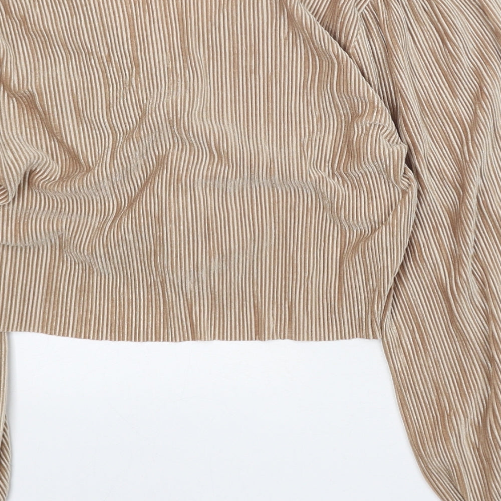 Topshop Womens Gold Polyester Cropped Blouse Size 10 V-Neck - Ruched Front