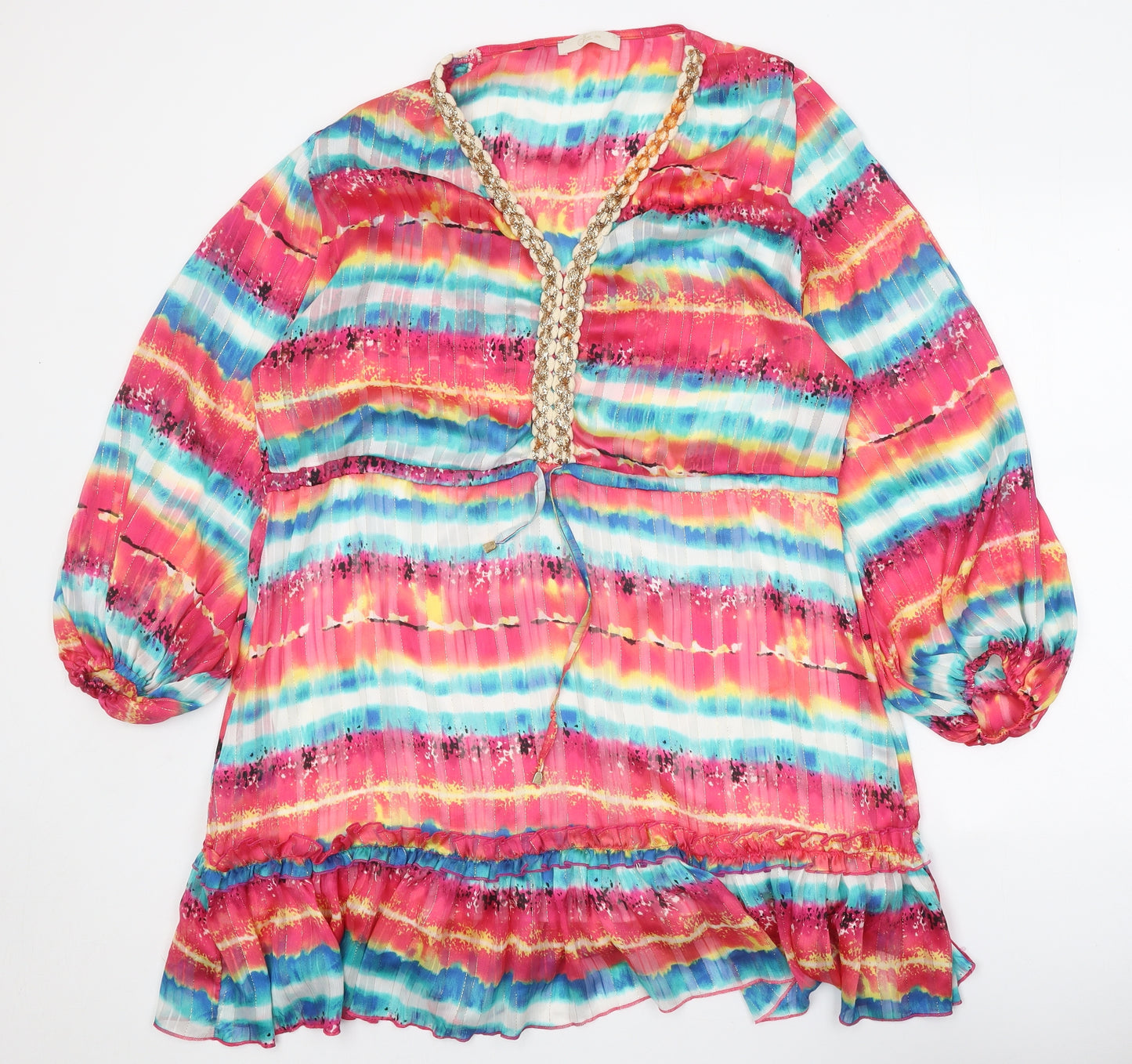Just M Womens Multicoloured Geometric Viscose Kaftan Size M V-Neck Tie - Embellished Neckline