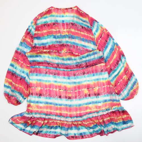 Just M Womens Multicoloured Geometric Viscose Kaftan Size M V-Neck Tie - Embellished Neckline