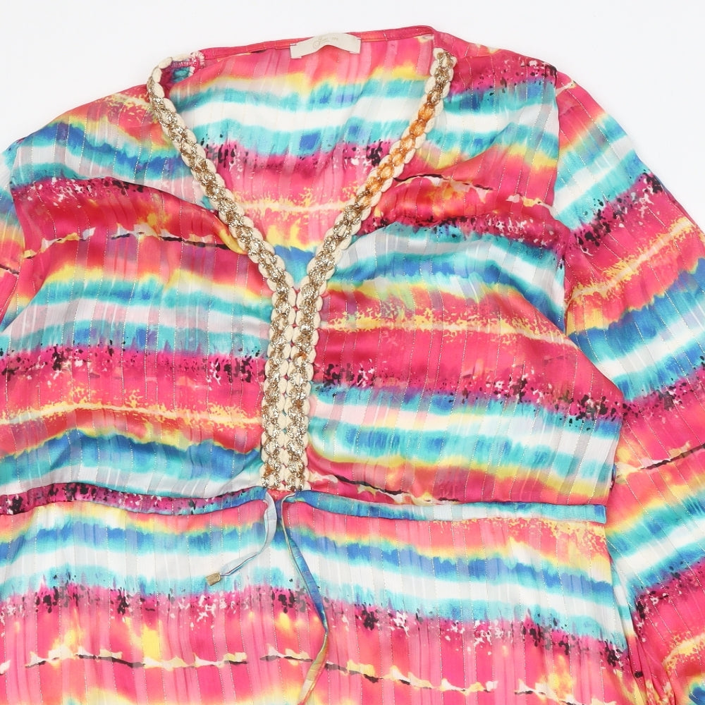 Just M Womens Multicoloured Geometric Viscose Kaftan Size M V-Neck Tie - Embellished Neckline