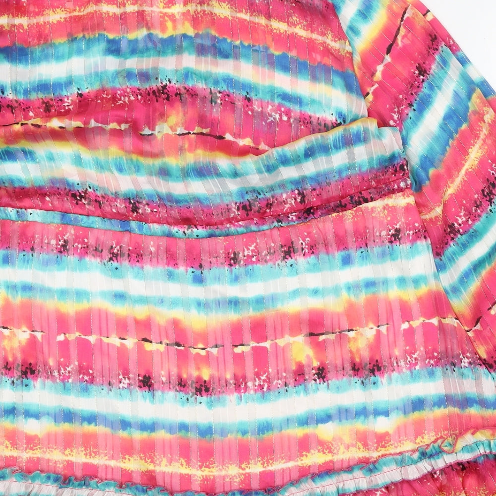 Just M Womens Multicoloured Geometric Viscose Kaftan Size M V-Neck Tie - Embellished Neckline