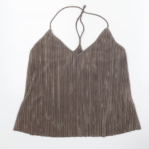 Topshop Womens Brown Polyester Camisole Tank Size 10 V-Neck - Plisse