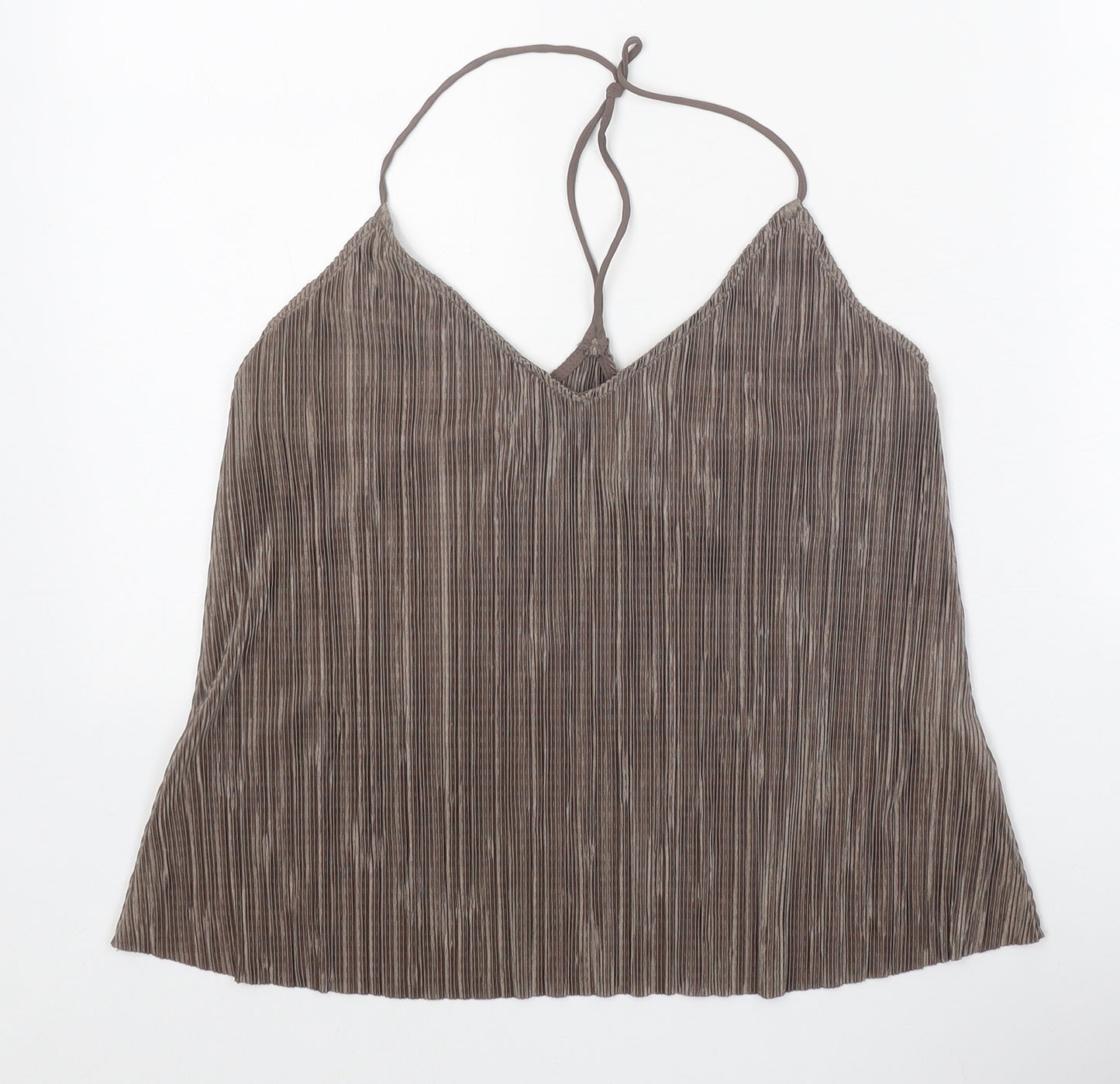 Topshop Womens Brown Polyester Camisole Tank Size 10 V-Neck - Plisse