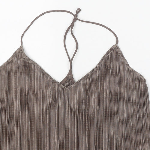 Topshop Womens Brown Polyester Camisole Tank Size 10 V-Neck - Plisse