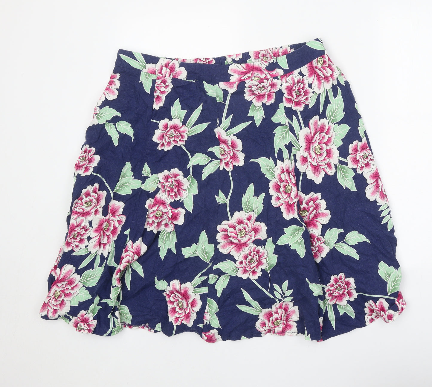 Classic Womens Blue Floral Linen Swing Skirt Size 18