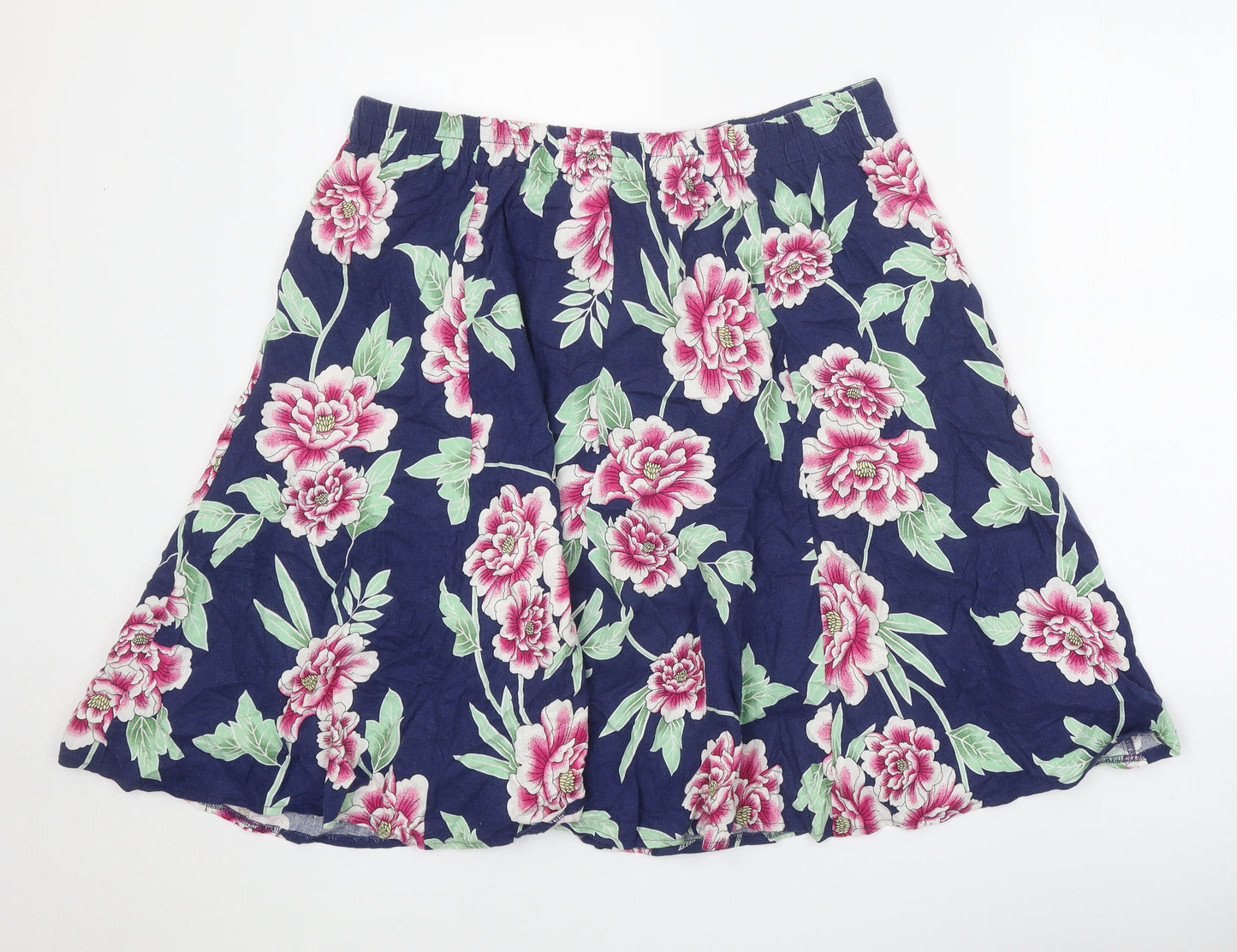 Classic Womens Blue Floral Linen Swing Skirt Size 18