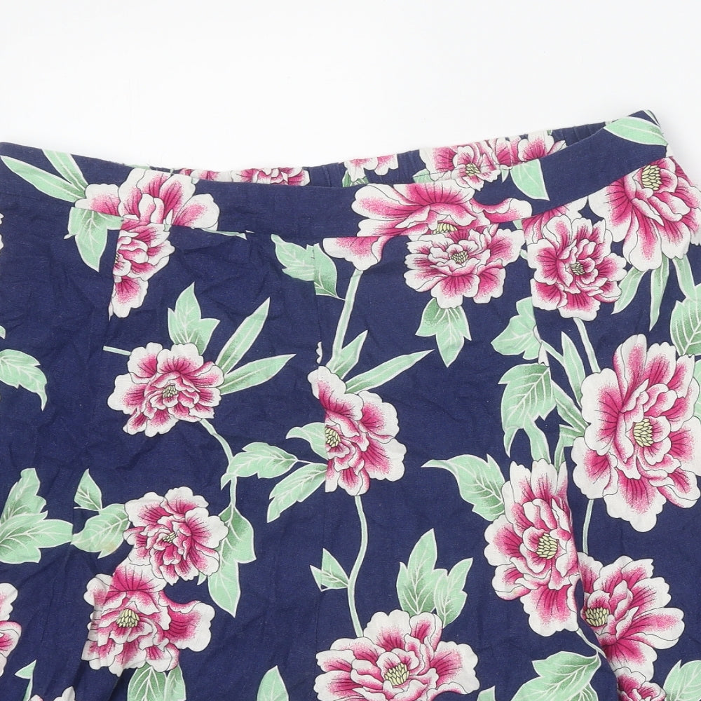 Classic Womens Blue Floral Linen Swing Skirt Size 18