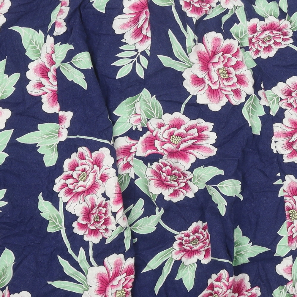 Classic Womens Blue Floral Linen Swing Skirt Size 18