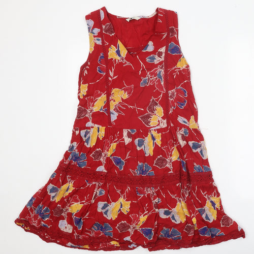 NEXT Womens Red Floral 100% Cotton A-Line Size 10 V-Neck Pullover