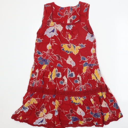 NEXT Womens Red Floral 100% Cotton A-Line Size 10 V-Neck Pullover
