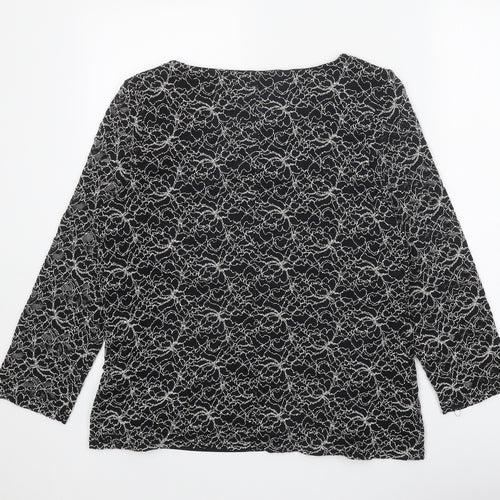 Roman Womens Black Geometric Polyamide Basic Blouse Size 18 Boat Neck - Embellished Neckline