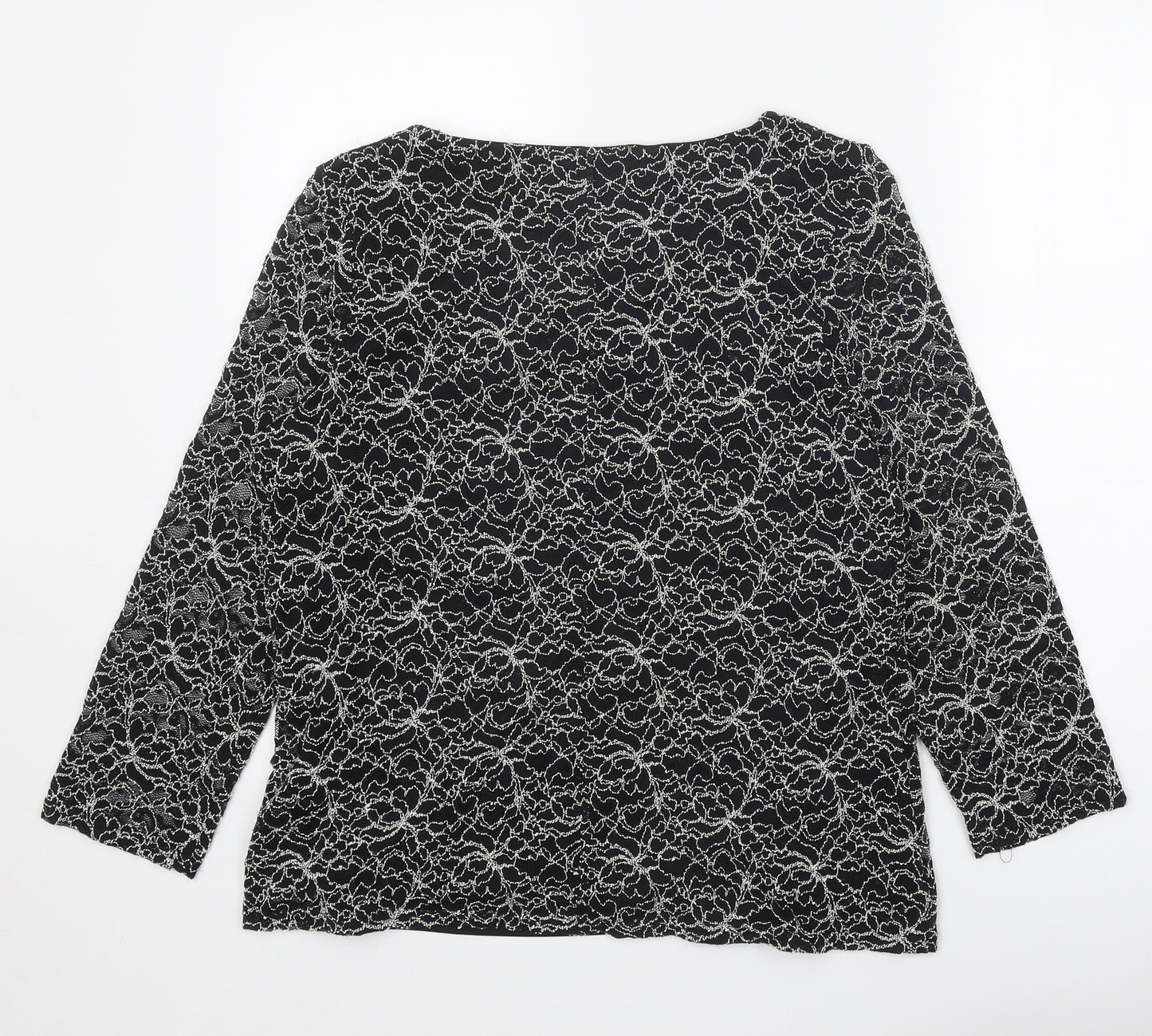 Roman Womens Black Geometric Polyamide Basic Blouse Size 18 Boat Neck - Embellished Neckline