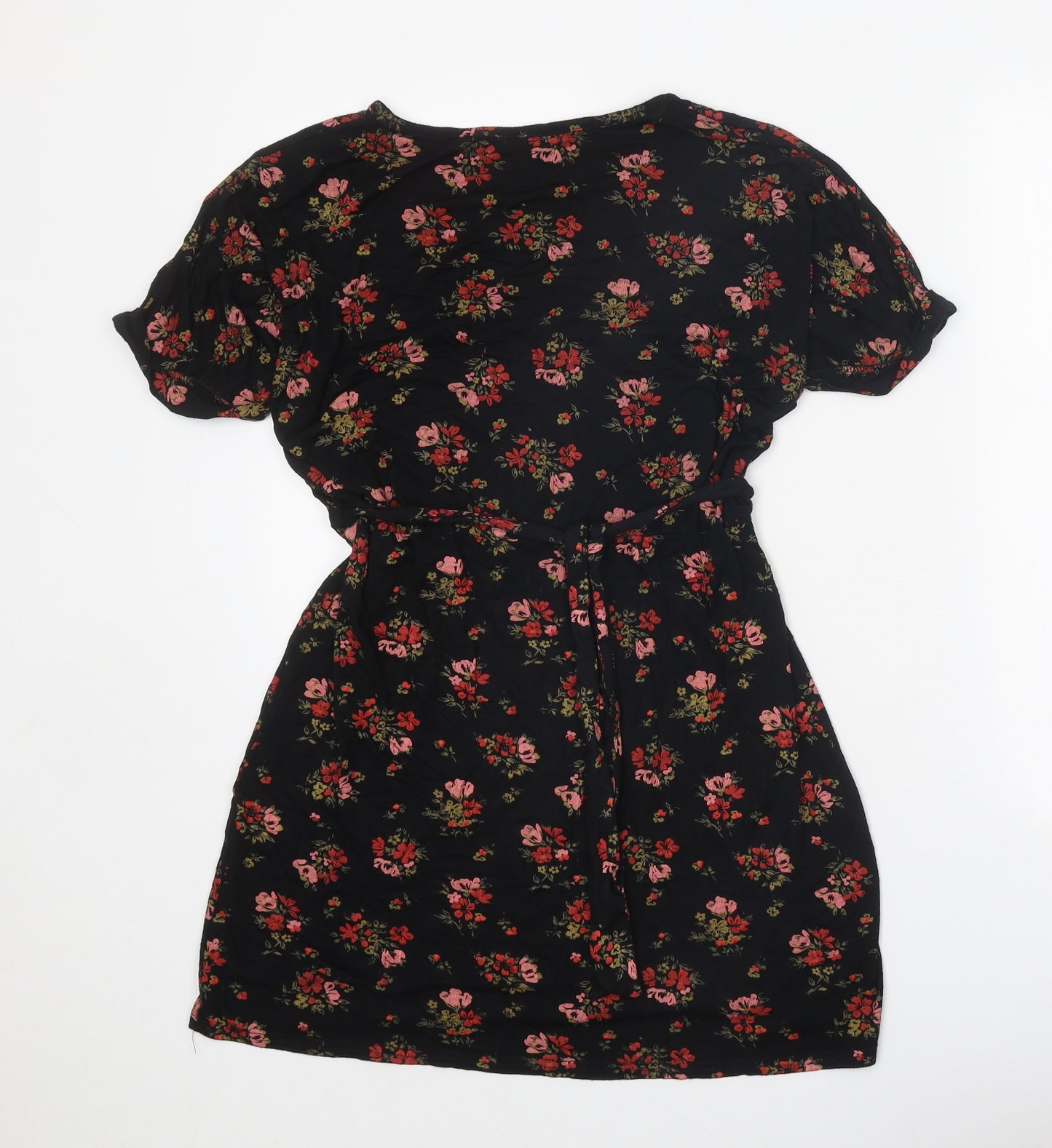 Boohoo Womens Black Floral Polyester Tunic Blouse Size 14 V-Neck