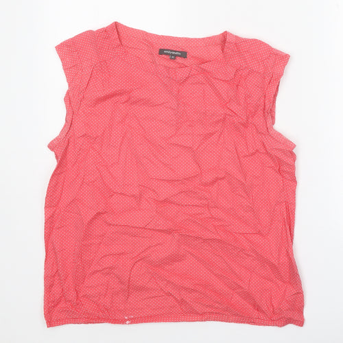 Emily and Fin Womens Pink Polka Dot 100% Cotton Basic Blouse Size M Boat Neck