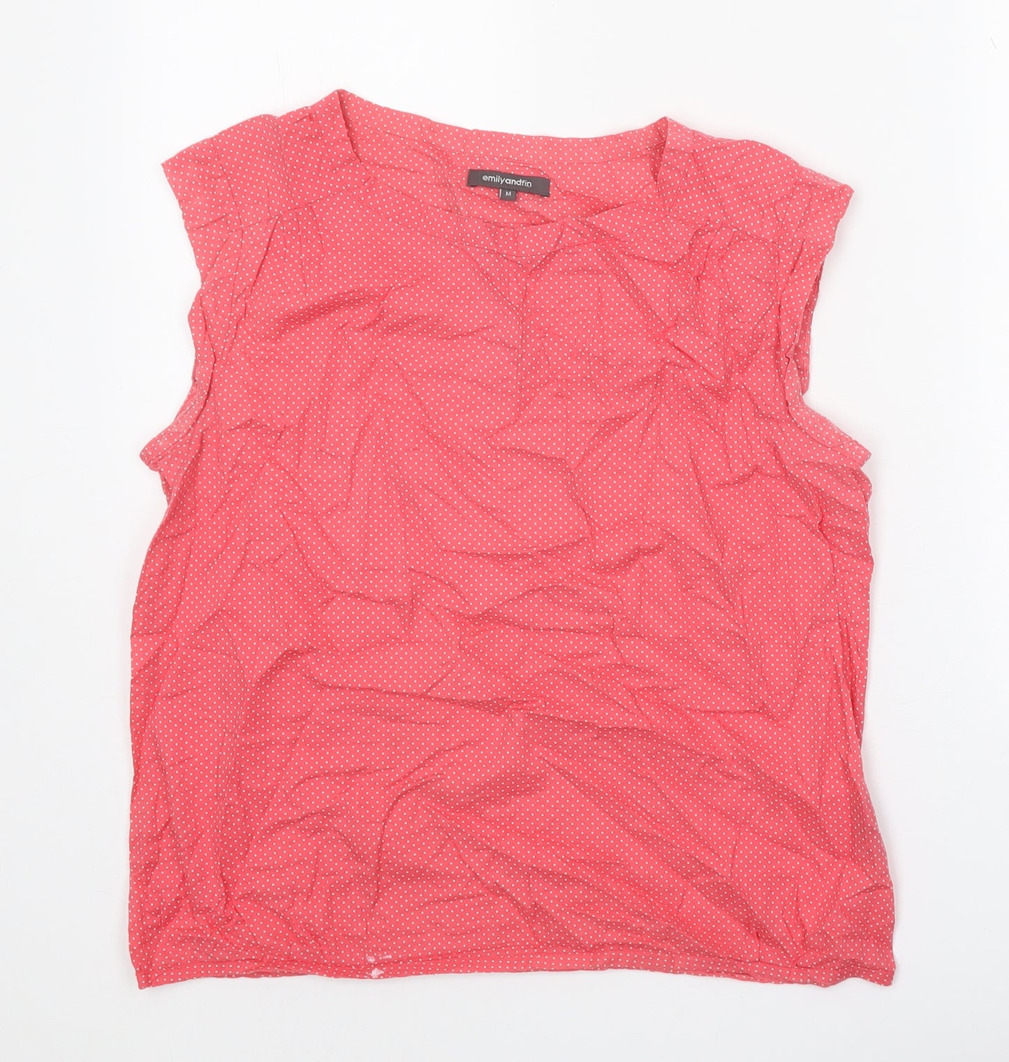 Emily and Fin Womens Pink Polka Dot 100% Cotton Basic Blouse Size M Boat Neck