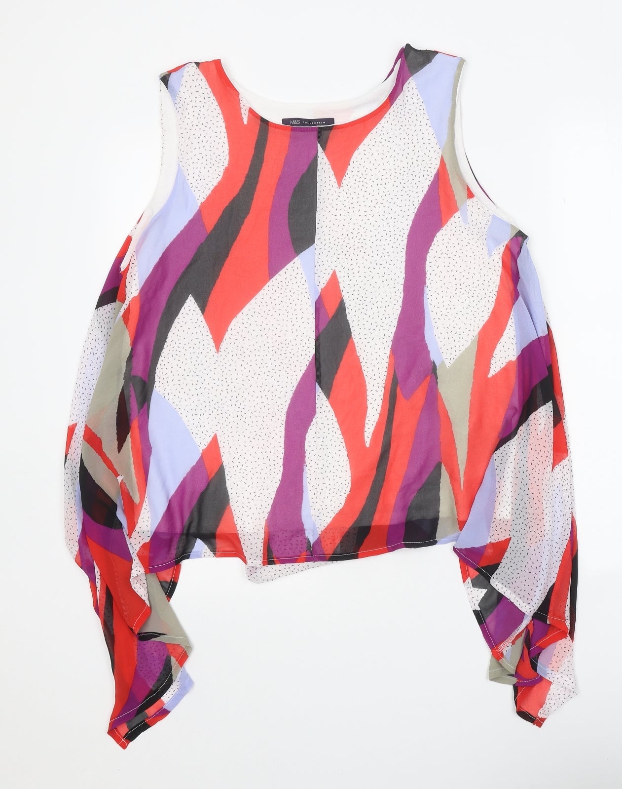 Marks and Spencer Womens Multicoloured Geometric Polyester Basic Tank Size 16 Scoop Neck - Hanky Hem