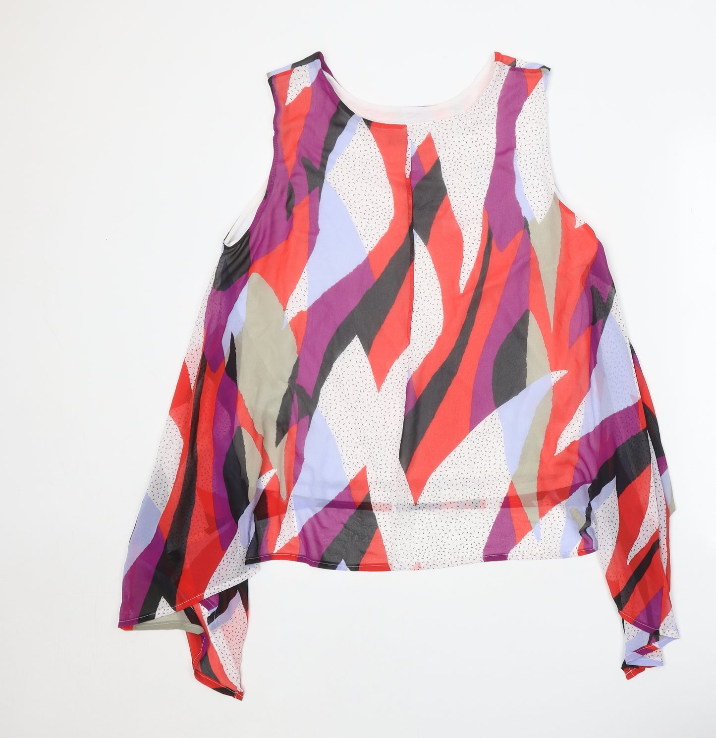 Marks and Spencer Womens Multicoloured Geometric Polyester Basic Tank Size 16 Scoop Neck - Hanky Hem