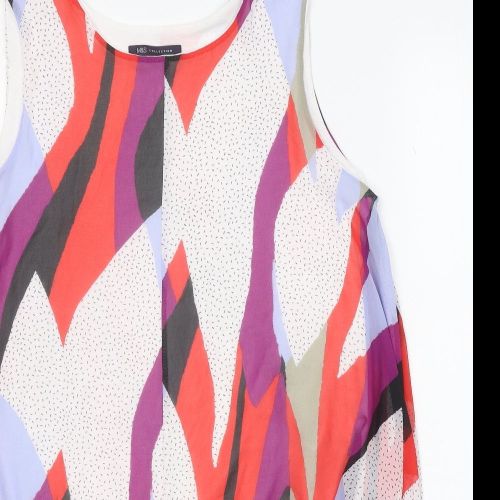 Marks and Spencer Womens Multicoloured Geometric Polyester Basic Tank Size 16 Scoop Neck - Hanky Hem