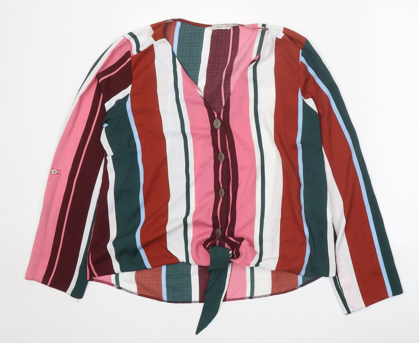 George Womens Multicoloured Striped Polyester Basic Blouse Size 16 V-Neck - Tie Front