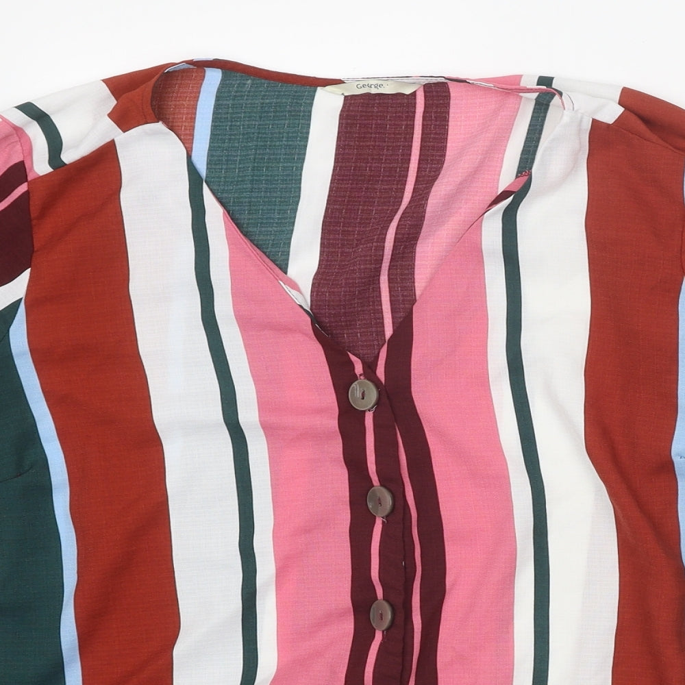 George Womens Multicoloured Striped Polyester Basic Blouse Size 16 V-Neck - Tie Front
