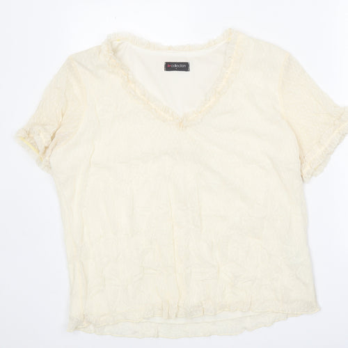 Bonmarché Womens White Polyester Basic T-Shirt Size L V-Neck