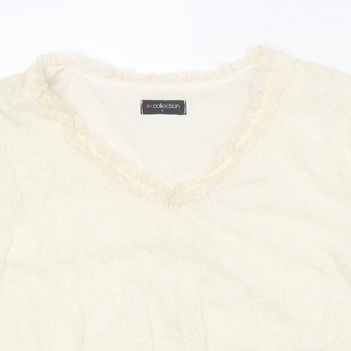 Bonmarché Womens White Polyester Basic T-Shirt Size L V-Neck