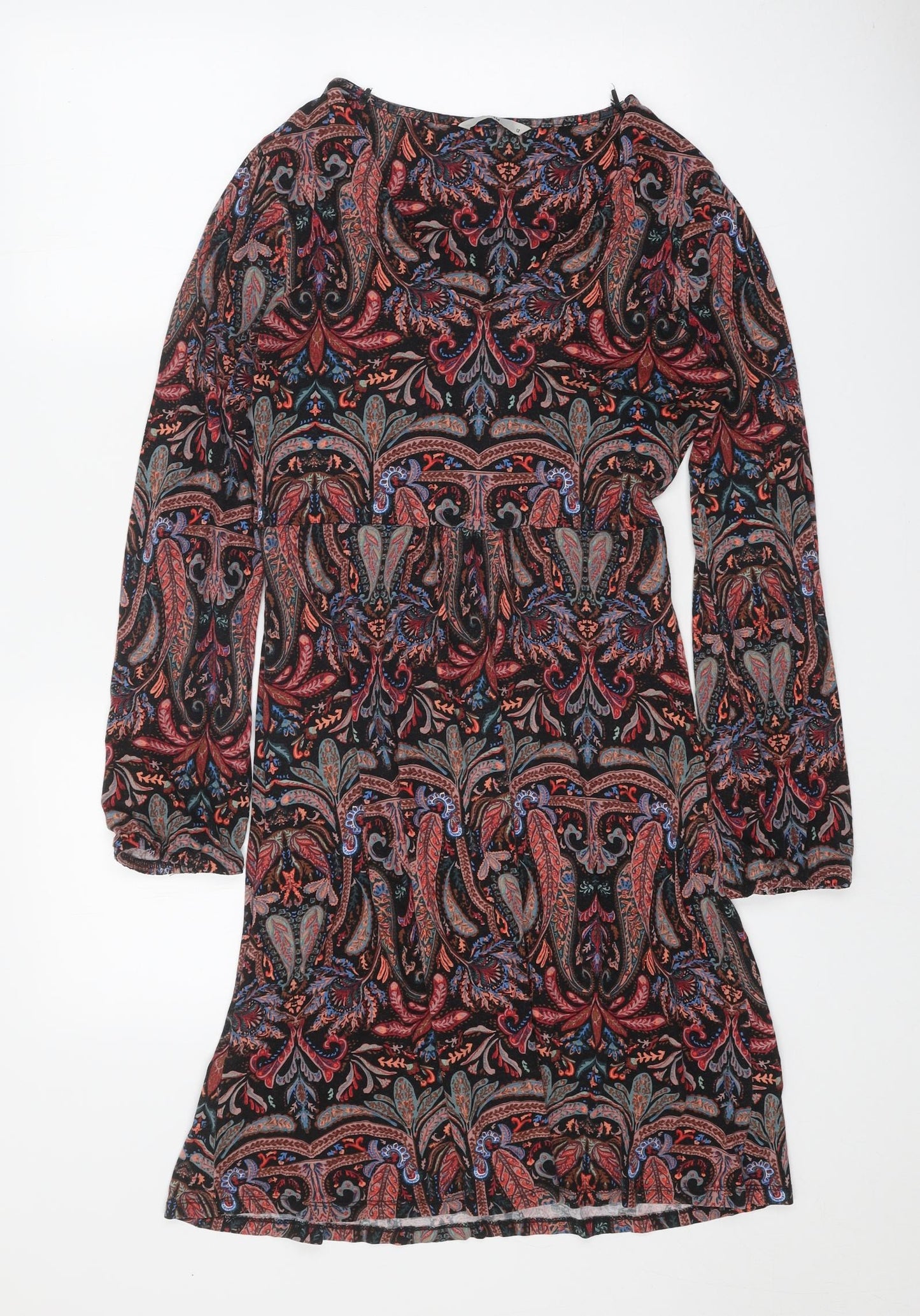 TU Womens Black Geometric Viscose Trapeze & Swing Size 12 Boat Neck Pullover