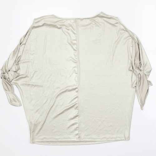 Preworn Womens Gold Polyester Basic Blouse Size 10 Boat Neck - Metallic Spilt Sleeve