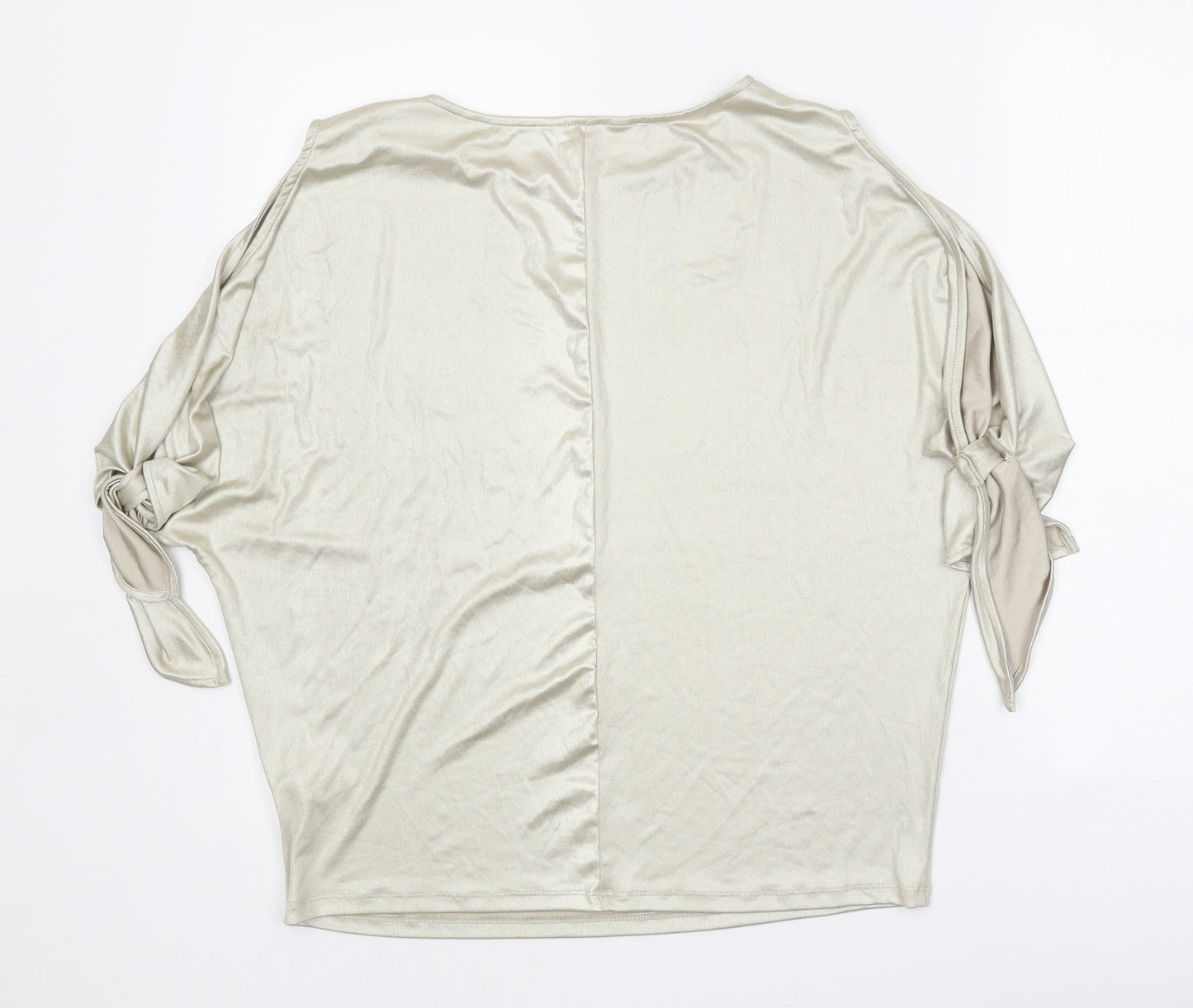 Preworn Womens Gold Polyester Basic Blouse Size 10 Boat Neck - Metallic Spilt Sleeve