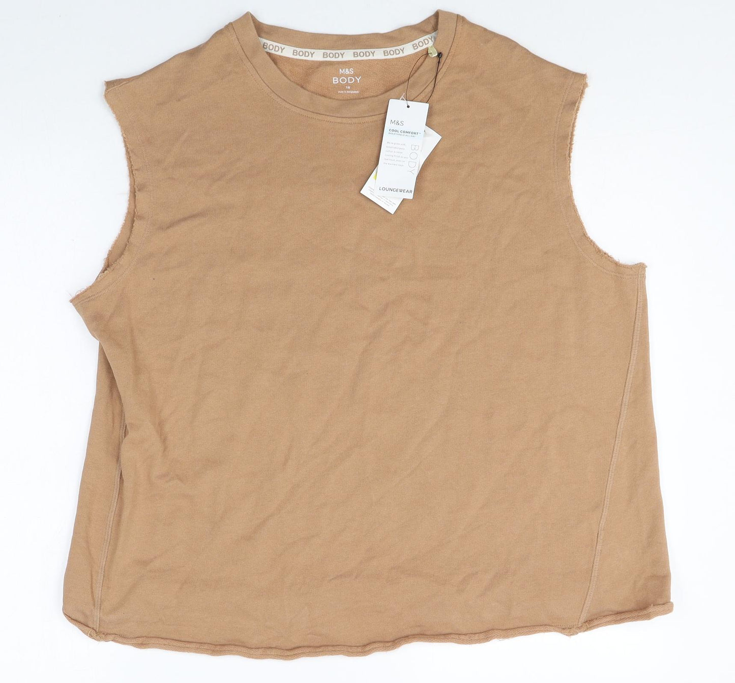 Marks and Spencer Womens Beige 100% Cotton Basic T-Shirt Size 16 Crew Neck