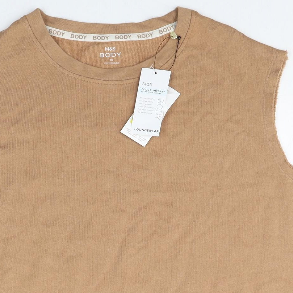 Marks and Spencer Womens Beige 100% Cotton Basic T-Shirt Size 16 Crew Neck