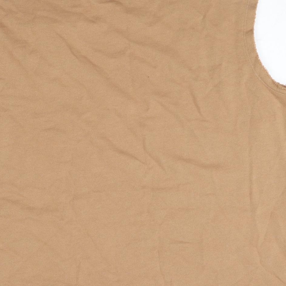 Marks and Spencer Womens Beige 100% Cotton Basic T-Shirt Size 16 Crew Neck