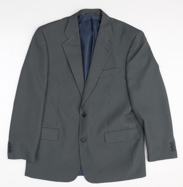 Simon Taylor Mens Grey Geometric Polyester Jacket Suit Jacket Size 42 Regular
