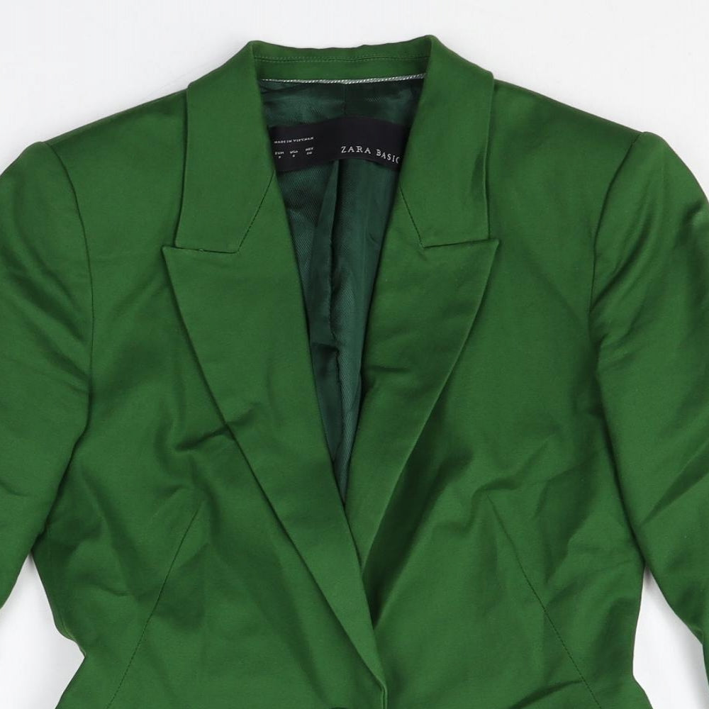 Zara Womens Green Cotton Jacket Blazer Size XS