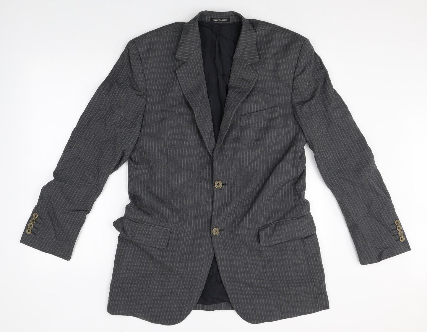 Made in Italy Mens Grey Striped Wool Jacket Suit Jacket Size L Regular