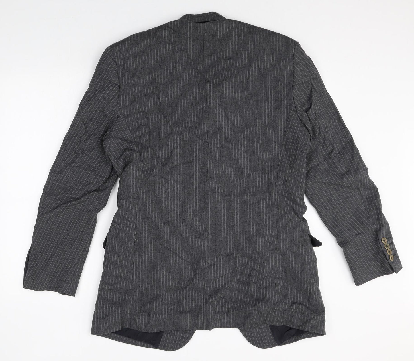 Made in Italy Mens Grey Striped Wool Jacket Suit Jacket Size L Regular