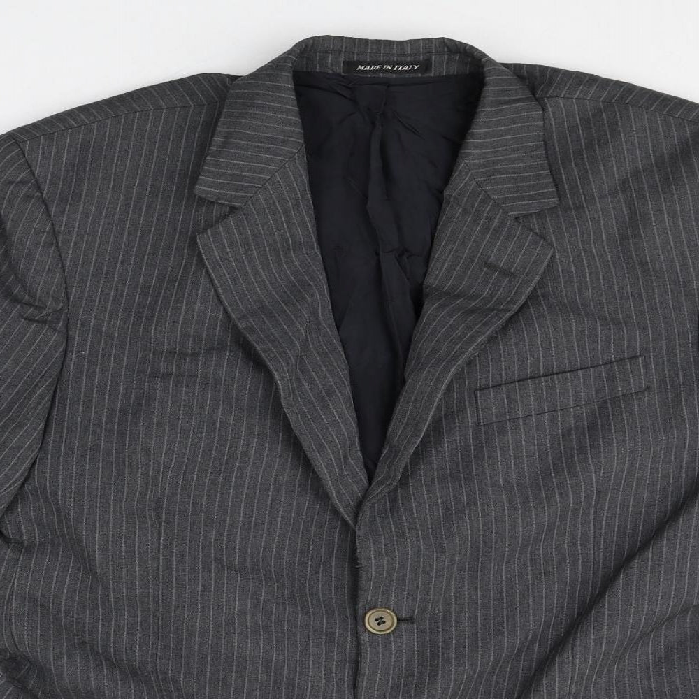 Made in Italy Mens Grey Striped Wool Jacket Suit Jacket Size L Regular