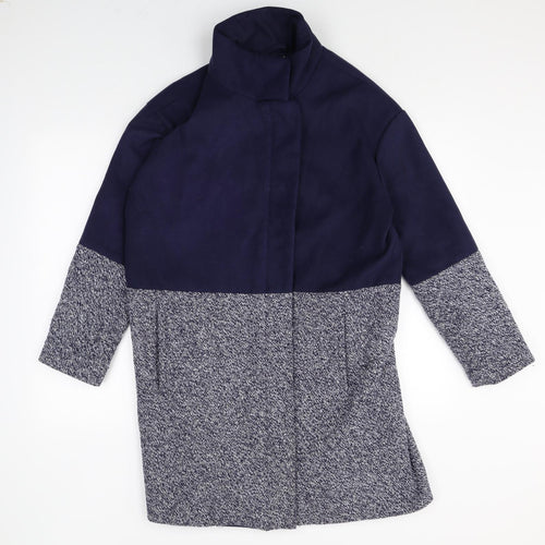 Edition Womens Blue Geometric Overcoat Coat Size 12 Zip