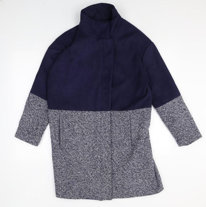 Edition Womens Blue Geometric Overcoat Coat Size 12 Zip