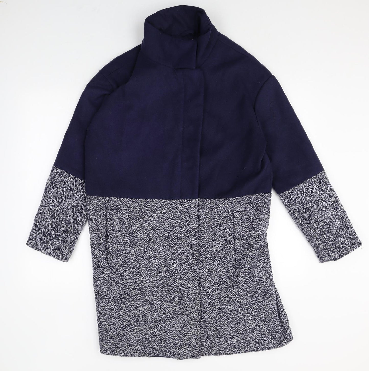 Edition Womens Blue Geometric Overcoat Coat Size 12 Zip