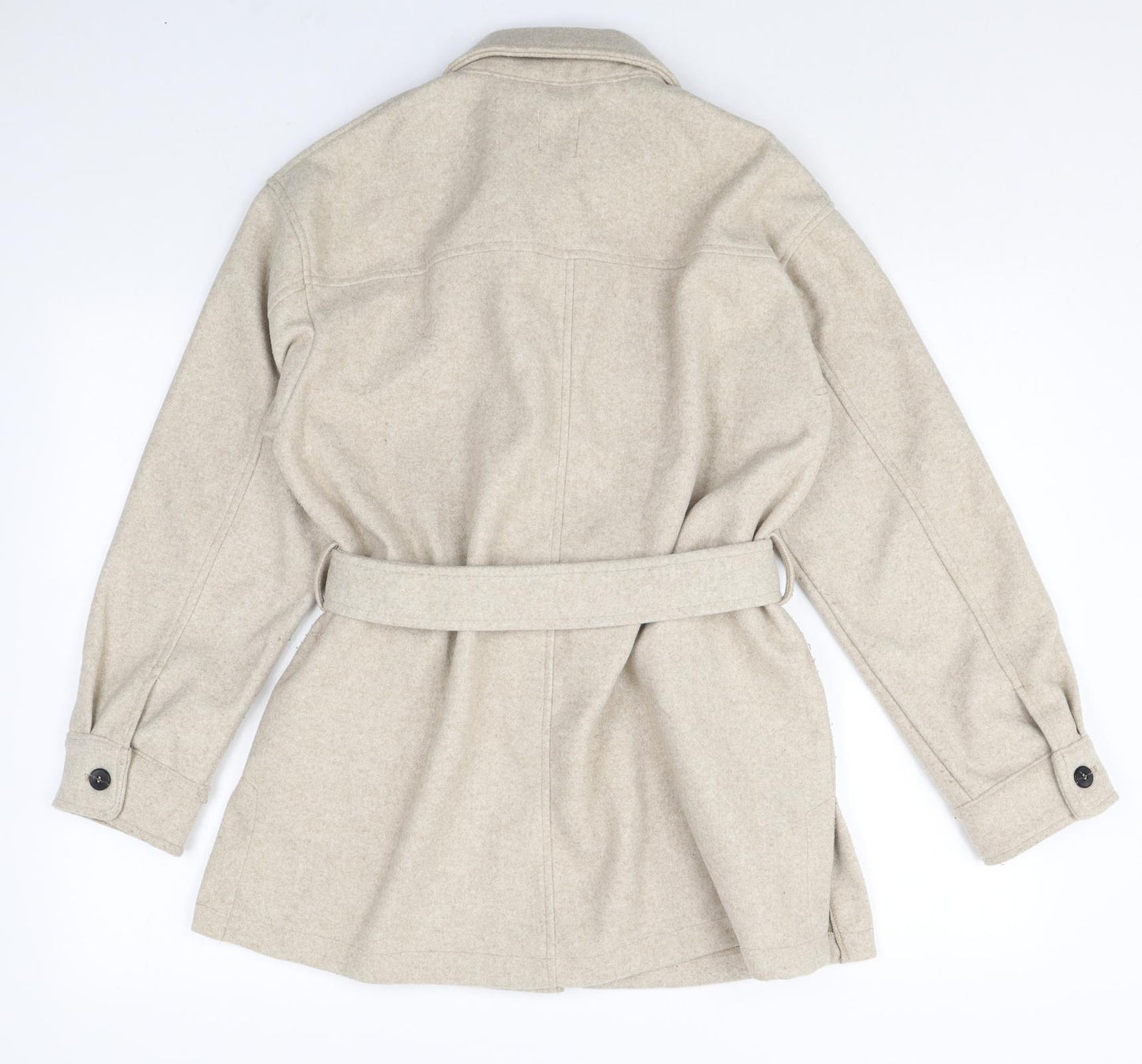 Zara Womens Beige Pea Coat Jacket Size S Button