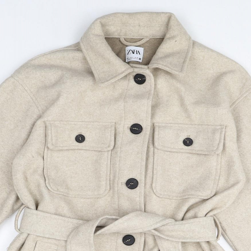 Zara Womens Beige Pea Coat Jacket Size S Button