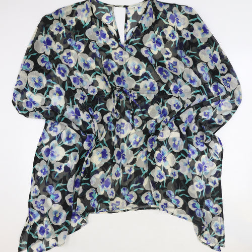 Debenhams Womens Blue Floral Viscose Tunic Blouse Size L V-Neck