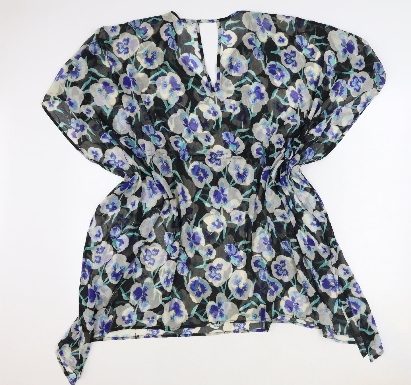 Debenhams Womens Blue Floral Viscose Tunic Blouse Size L V-Neck