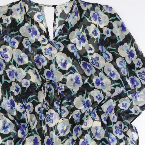 Debenhams Womens Blue Floral Viscose Tunic Blouse Size L V-Neck
