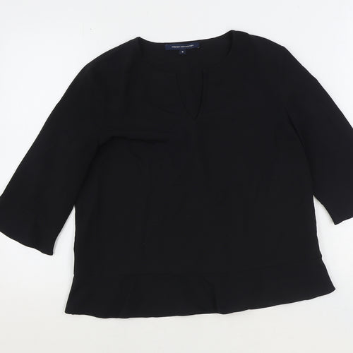 French Connection Womens Black Polyester Basic Blouse Size M V-Neck