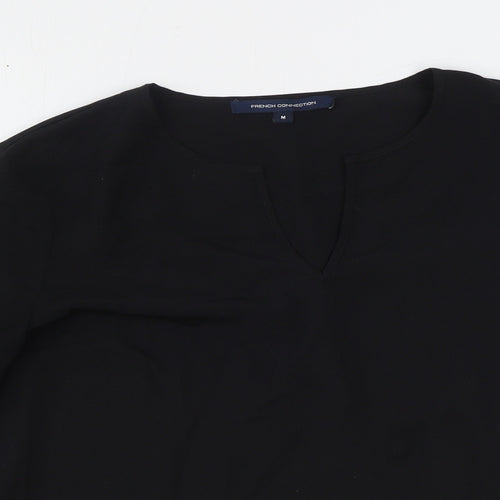 French Connection Womens Black Polyester Basic Blouse Size M V-Neck